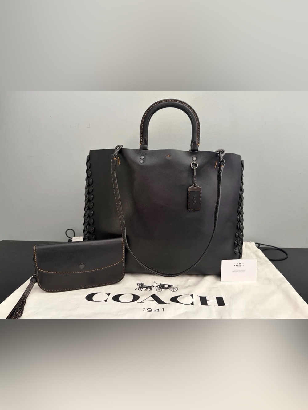 Ltd Ed COACH 1941 Rogue Tote w/ Black on Black Link Detail/ Glovetanned Leather